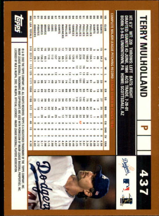 2002 Topps Limited #437 Terry Mulholland back image