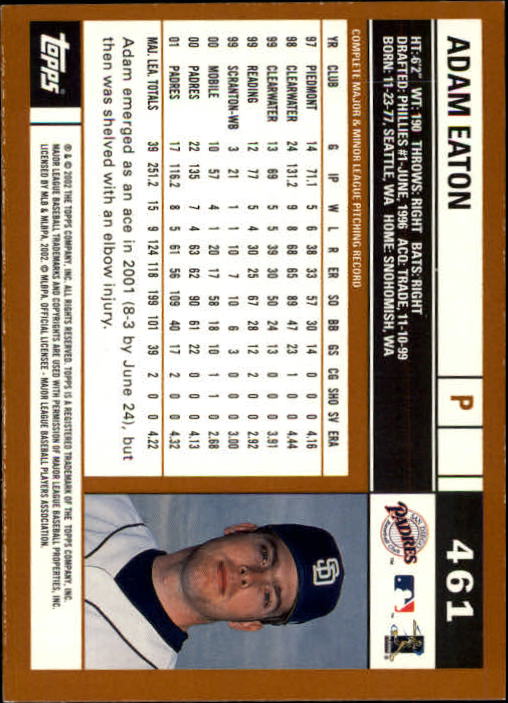 2002 Topps Limited #461 Adam Eaton back image