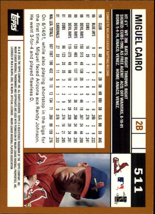 2002 Topps Limited #511 Miguel Cairo back image