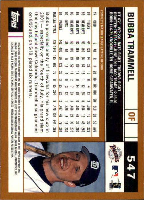 2002 Topps Limited #547 Bubba Trammell back image