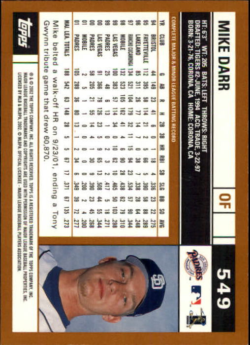 2002 Topps Limited #549 Mike Darr back image