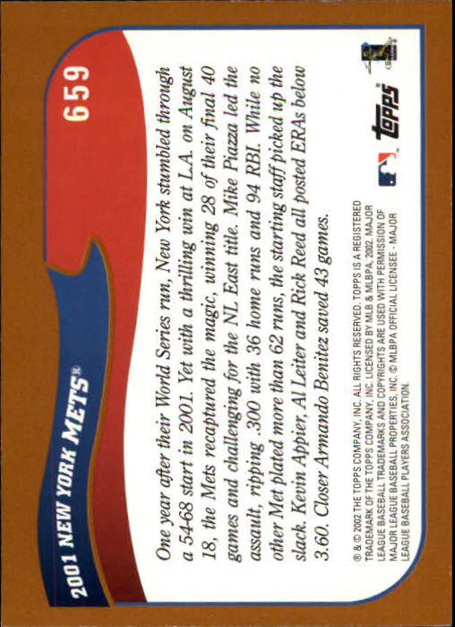 2002 Topps Limited #659 New York Mets TC back image