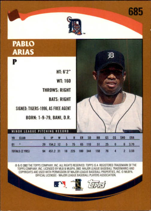 2002 Topps Limited #685 Pablo Arias PROS back image