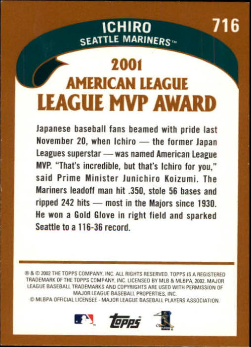 2002 Topps Limited #716 Ichiro Suzuki MVP back image