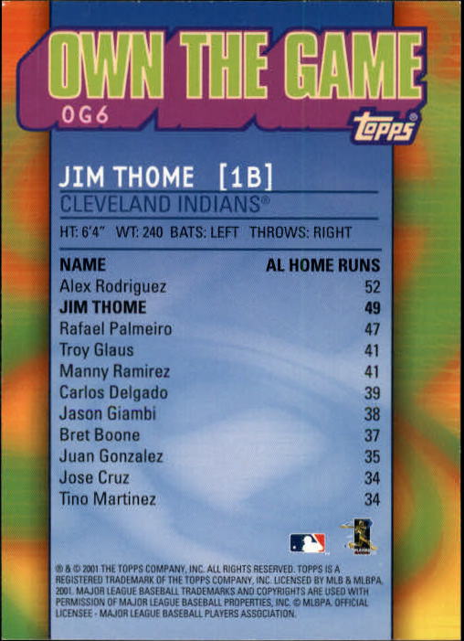 2002 Topps Own the Game #OG6 Jim Thome back image