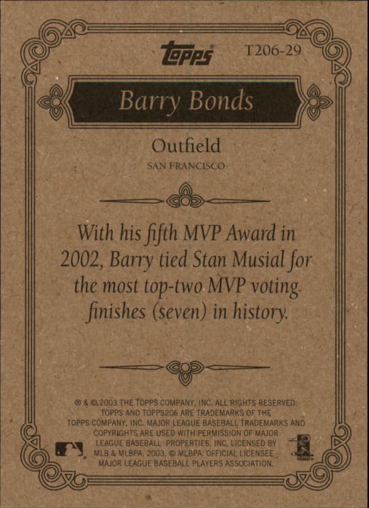 2002 Topps 206 Team 206 Series 3 #29 Barry Bonds back image