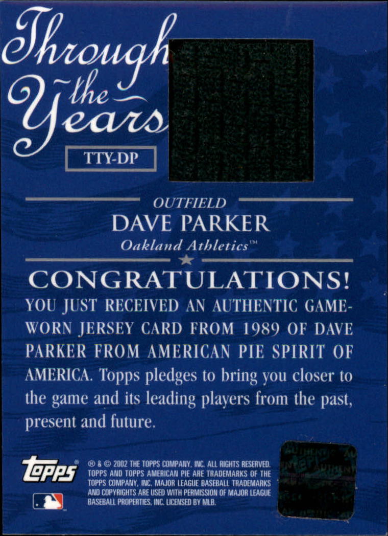 2002 Topps American Pie Through the Years Relics #DP Dave Parker Jsy back image