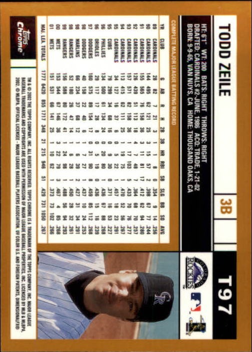 2002 Topps Chrome Traded #T97 Todd Zeile back image