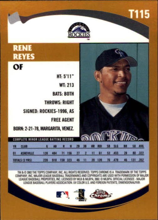 2002 Topps Chrome Traded #T115 Rene Reyes RC back image