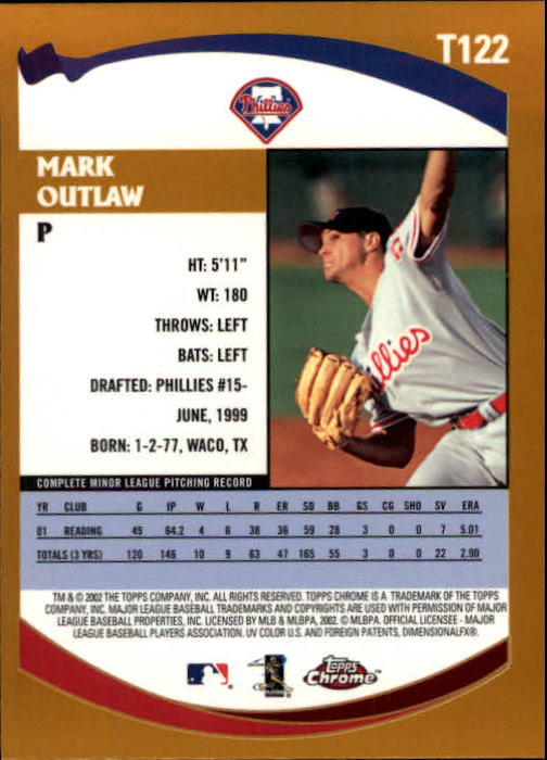 2002 Topps Chrome Traded #T122 Mark Outlaw RC back image