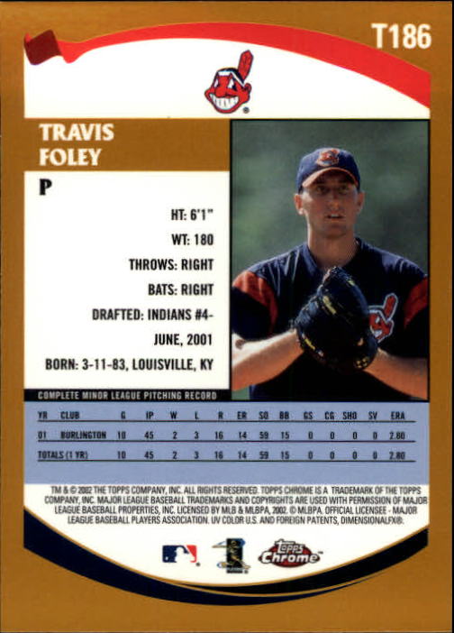 2002 Topps Chrome Traded #T186 Travis Foley RC back image