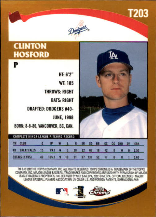 2002 Topps Chrome Traded #T203 Clinton Hosford RC back image