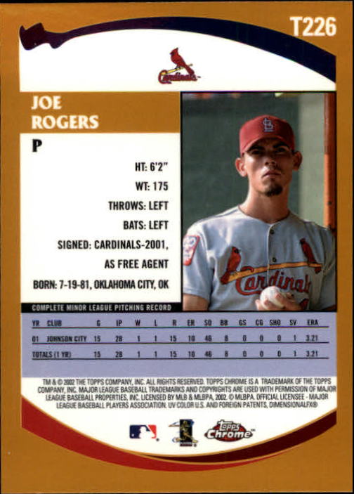 2002 Topps Chrome Traded #T226 Joe Rogers RC back image