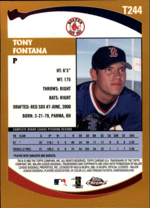 2002 Topps Chrome Traded #T244 Tony Fontana RC back image