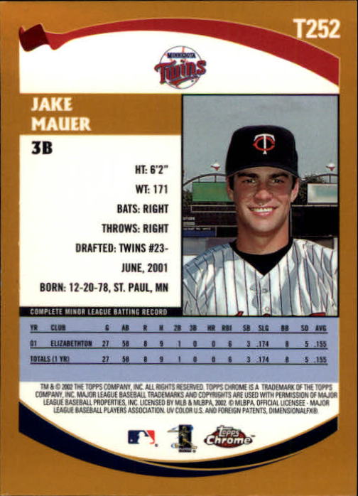 2002 Topps Chrome Traded #T252 Jake Mauer RC back image