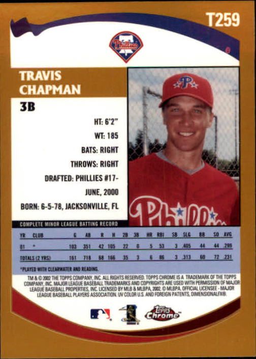 2002 Topps Chrome Traded #T259 Travis Chapman RC back image