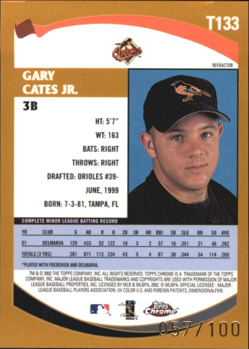 2002 Topps Chrome Traded Black Refractors #T133 Gary Cates Jr. back image