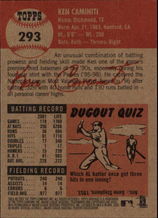 B1593- 2002 Topps Heritage BB #s 245-446 +Inserts -You Pick- 15+ FREE US SHIP - Picture 66 of 282