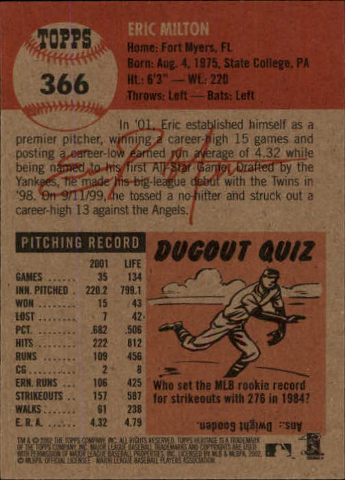 B1593- 2002 Topps Heritage BB #s 245-446 +Inserts -You Pick- 15+ FREE US SHIP - Picture 182 of 282