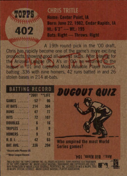 B1593- 2002 Topps Heritage BB #s 245-446 +Inserts -You Pick- 15+ FREE US SHIP - Picture 220 of 282