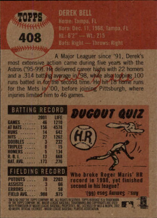 B1593- 2002 Topps Heritage BB #s 245-446 +Inserts -You Pick- 15+ FREE US SHIP - Picture 230 of 282