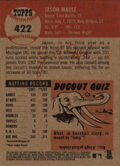 B1593- 2002 Topps Heritage BB #s 245-446 +Inserts -You Pick- 15+ FREE US SHIP - Picture 246 of 282