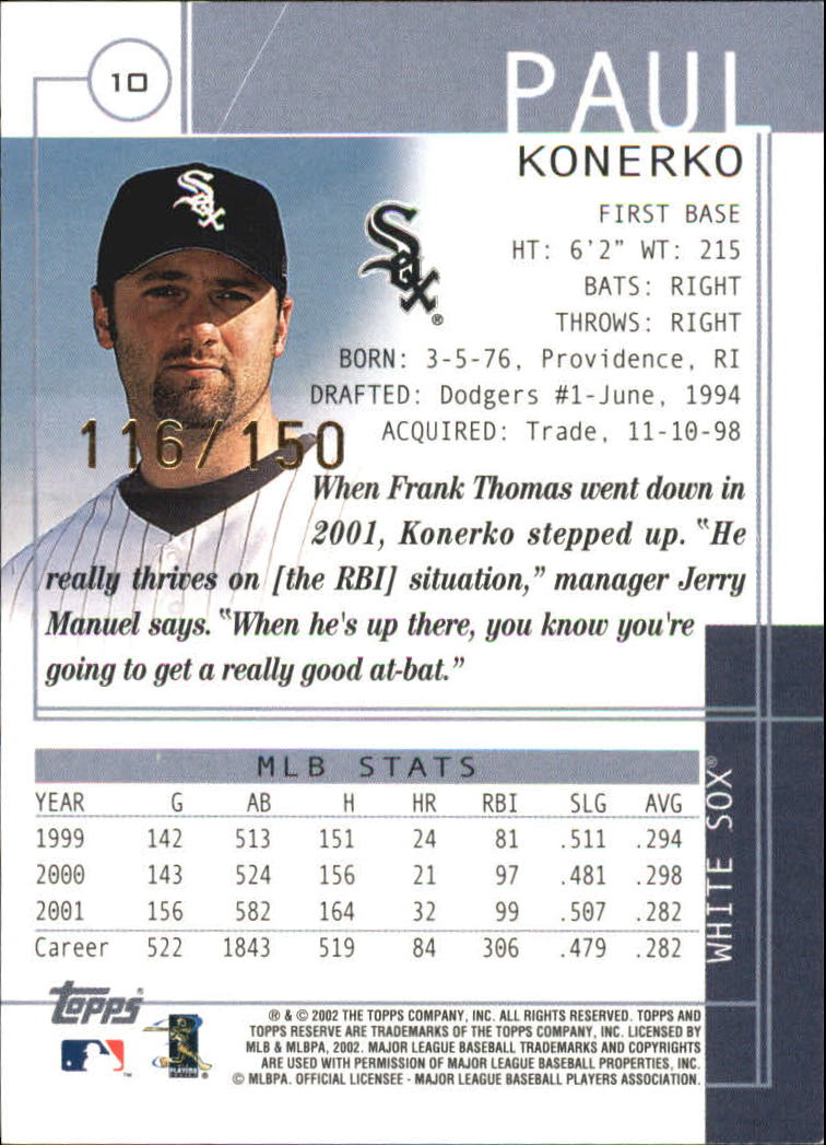 2002 Topps Reserve Parallel #10 Paul Konerko back image