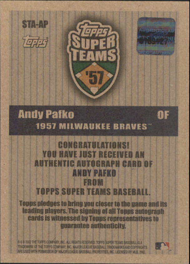 2002 Topps Super Teams Autographs #AP Andy Pafko A back image