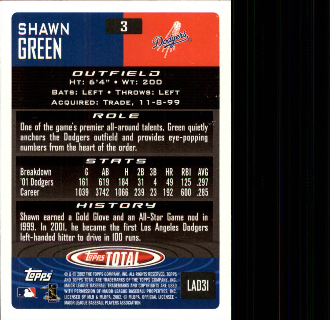 2002 Topps Total #3 Shawn Green back image