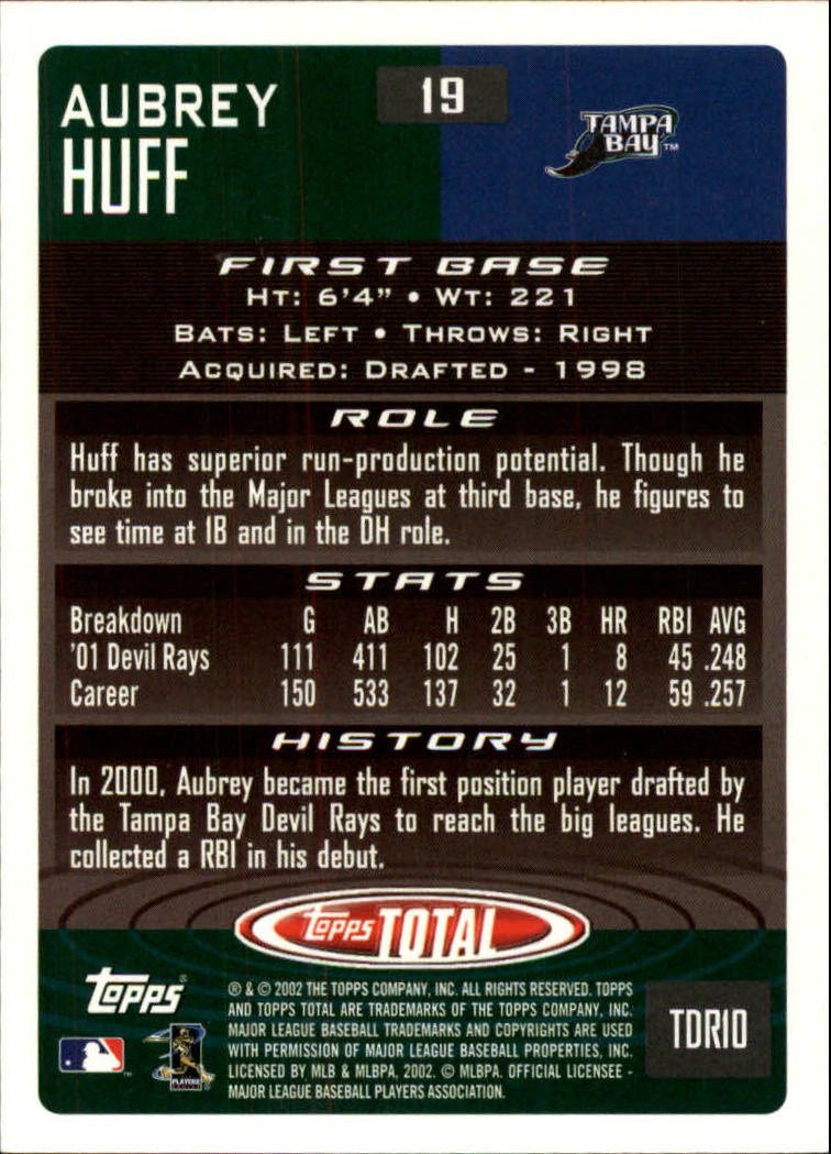 2002 Topps Total #19 Aubrey Huff back image