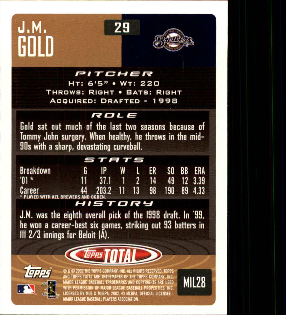 2002 Topps Total #29 J.M. Gold back image