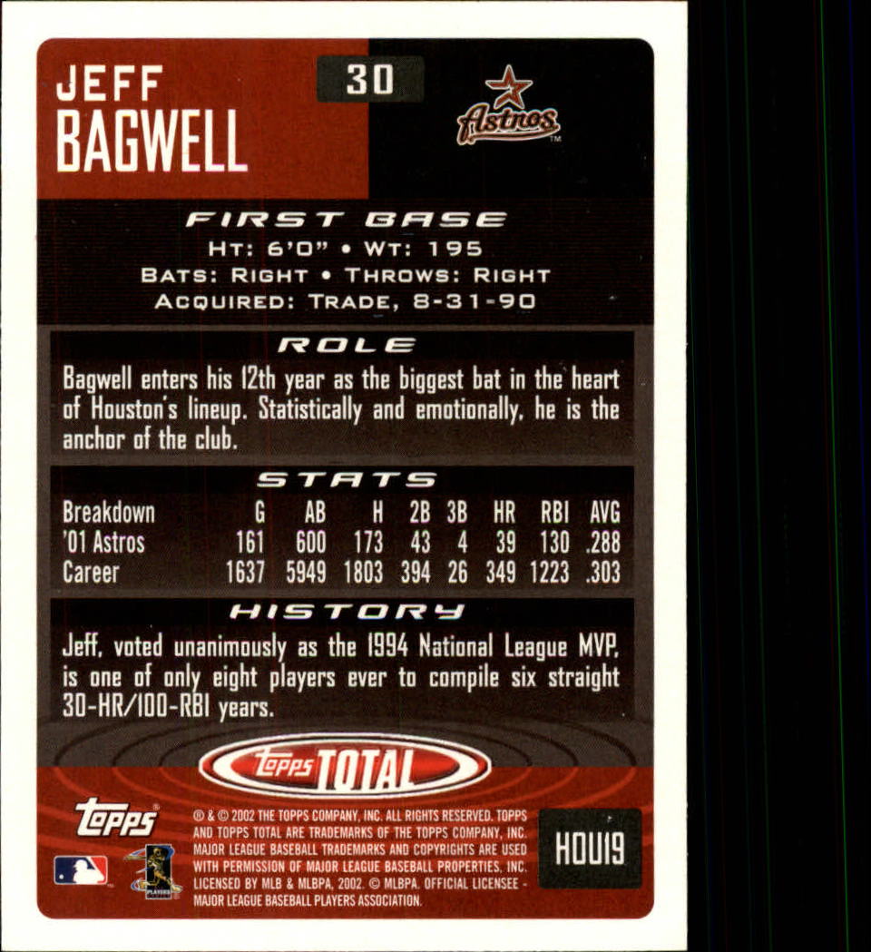 2002 Topps Total #30 Jeff Bagwell back image