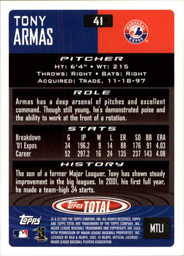 2002 Topps Total #41 Tony Armas Jr. back image