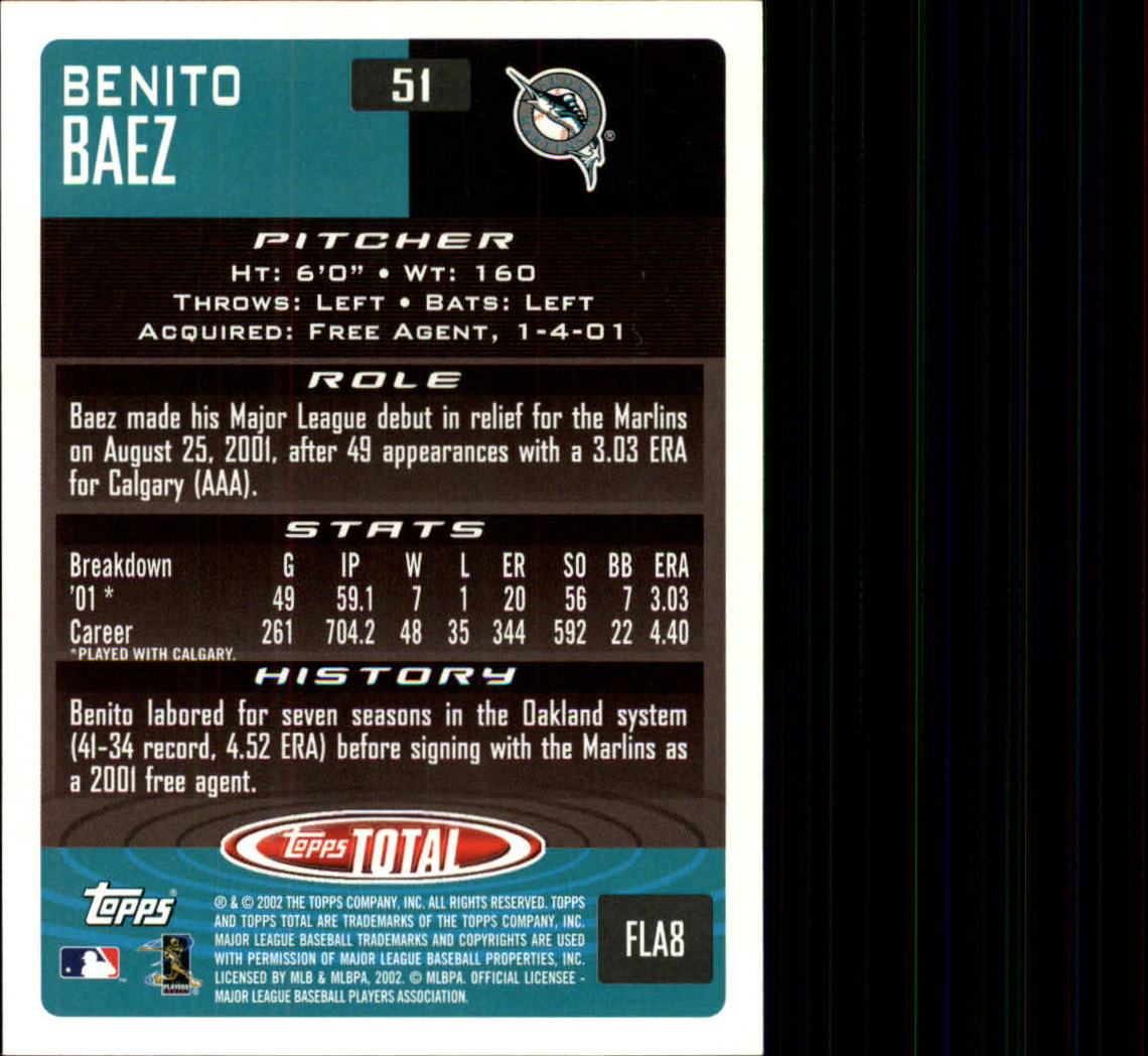 2002 Topps Total #51 Benito Baez back image