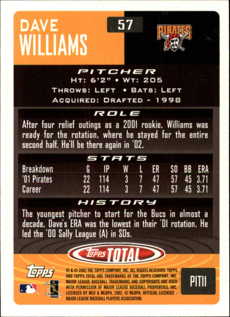 2002 Topps Total #57 Dave Williams back image