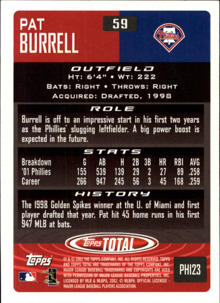 2002 Topps Total #59 Pat Burrell back image