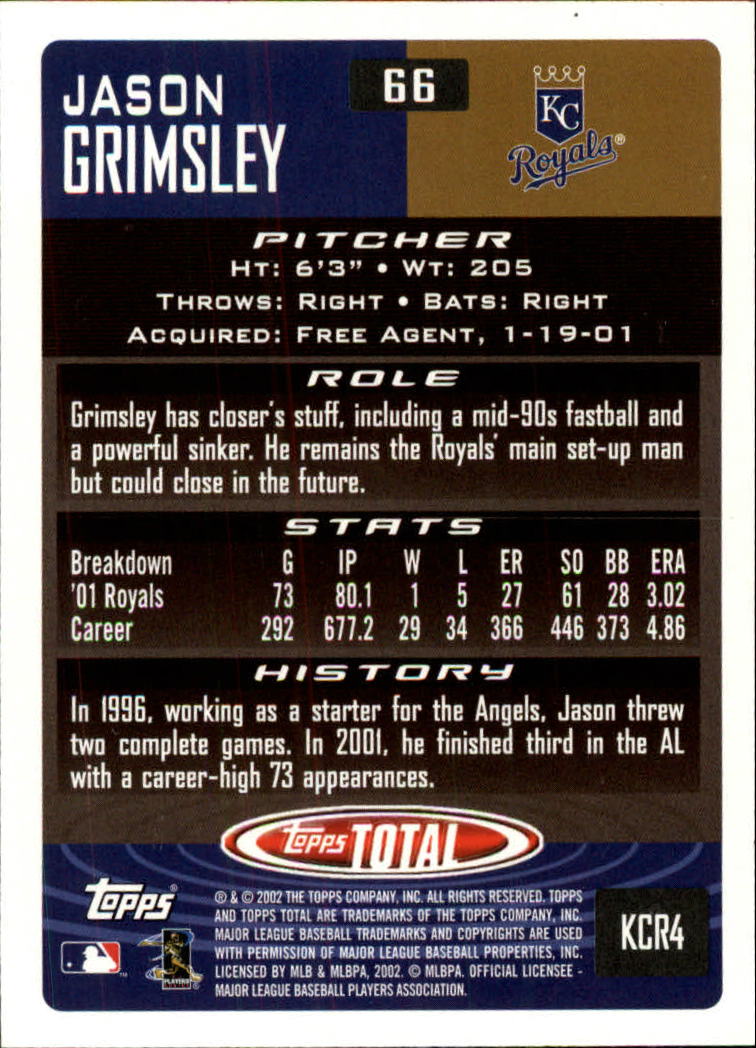 2002 Topps Total #66 Jason Grimsley back image