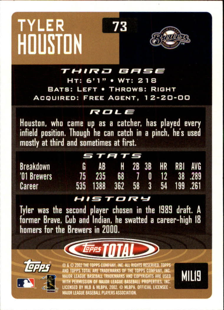2002 Topps Total #73 Tyler Houston back image
