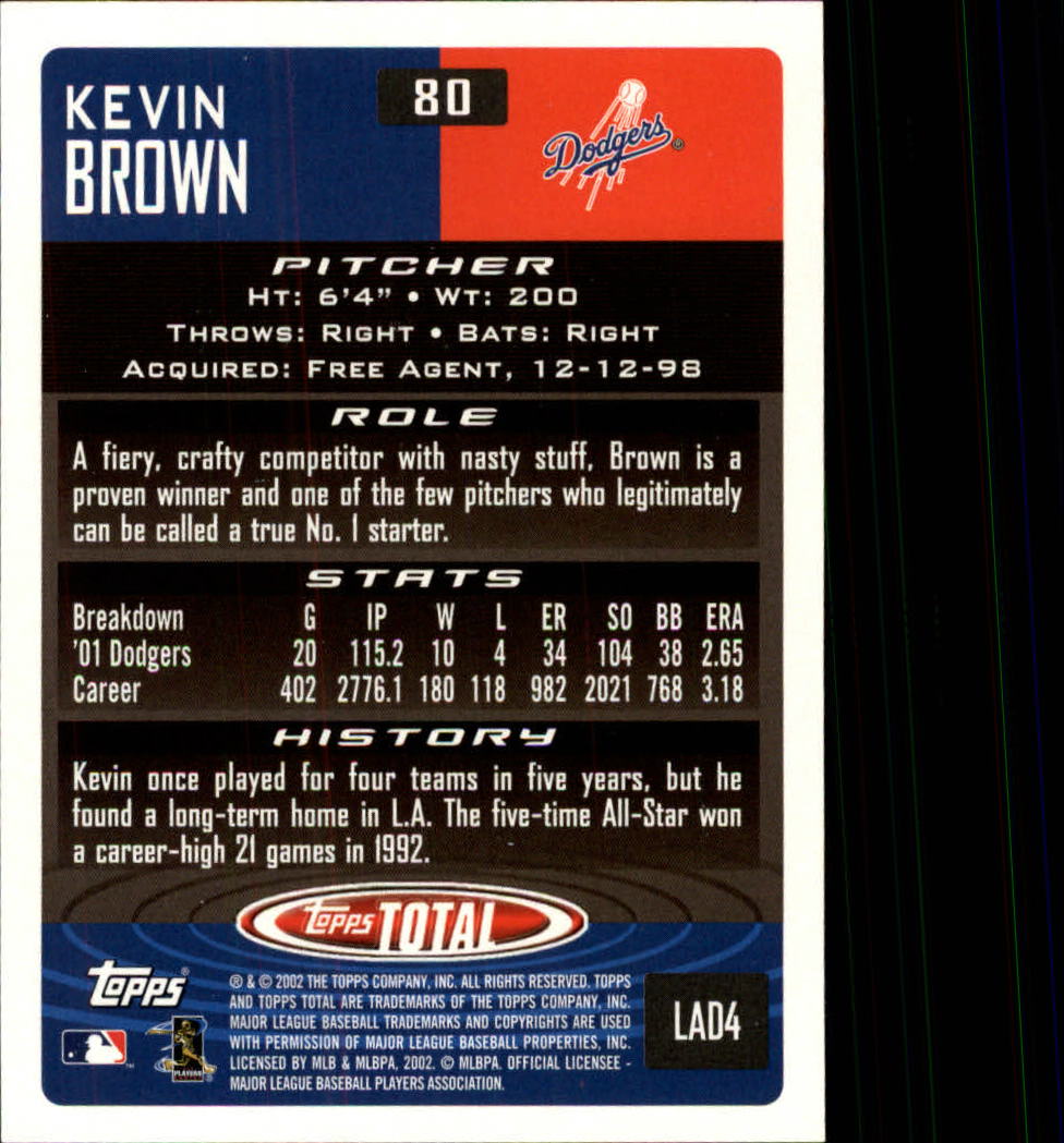 2002 Topps Total #80 Kevin Brown back image