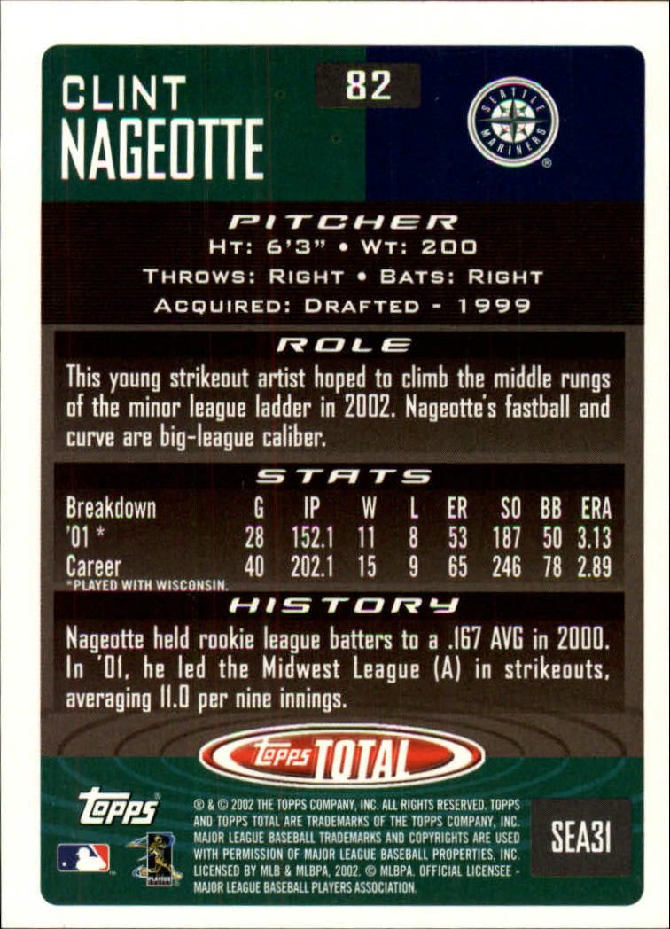 2002 Topps Total #82 Clint Nageotte RC back image