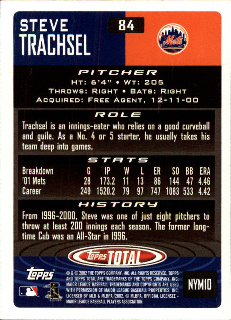 2002 Topps Total #84 Steve Trachsel back image