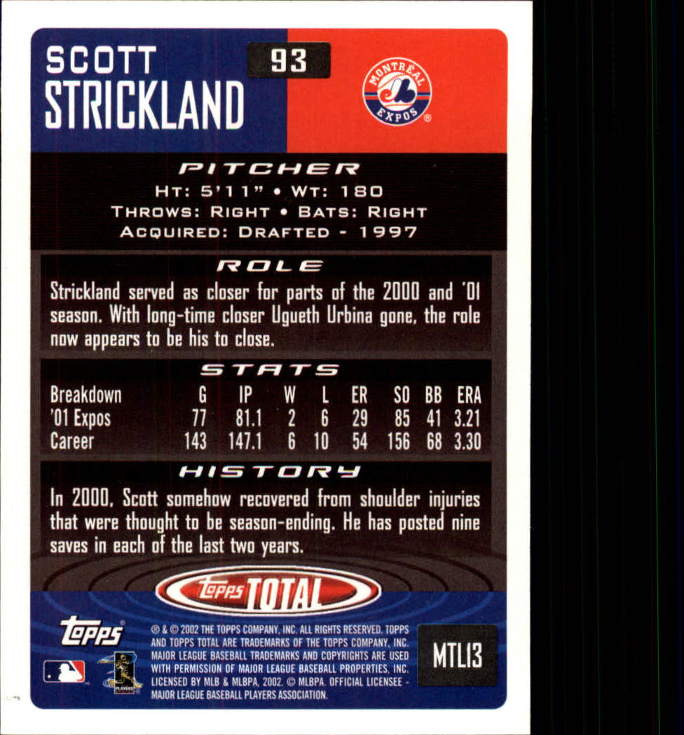 2002 Topps Total #93 Scott Strickland back image