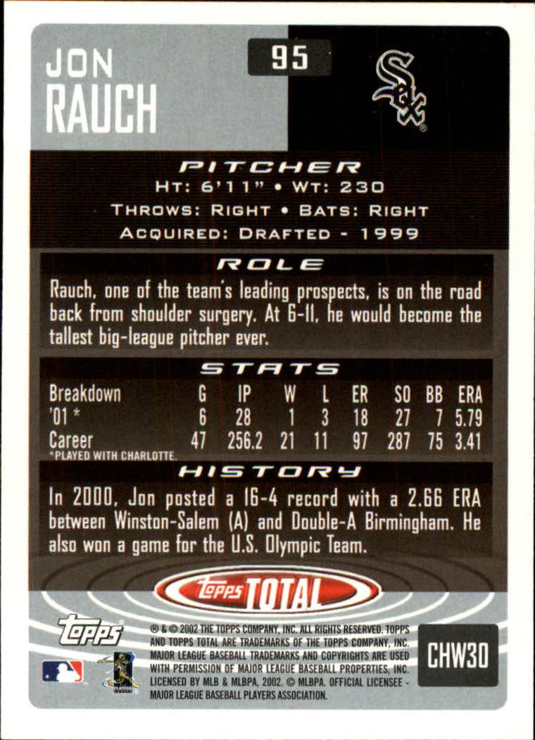 2002 Topps Total #95 Jon Rauch back image