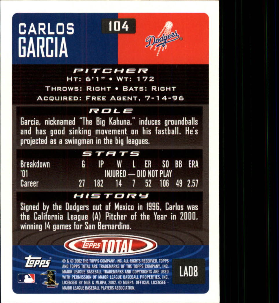 2002 Topps Total #104 Carlos Garcia back image