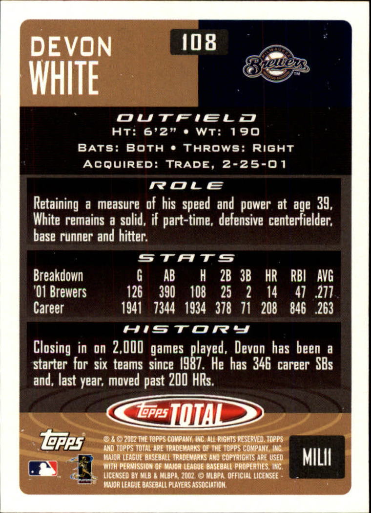 2002 Topps Total #108 Devon White back image