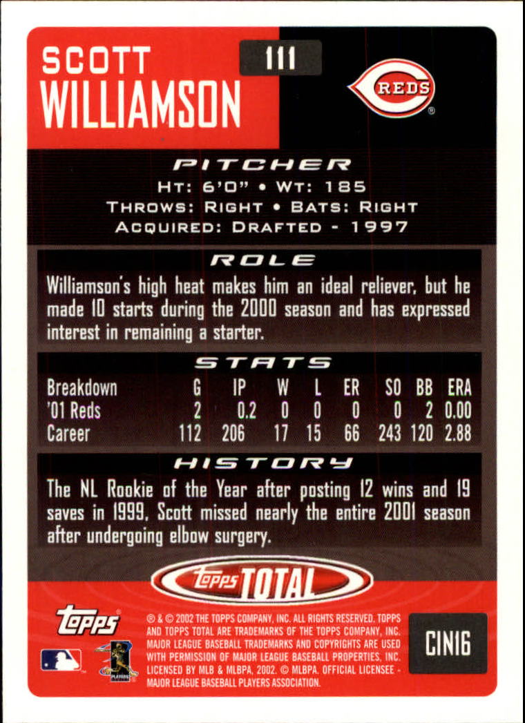 2002 Topps Total #111 Scott Williamson back image