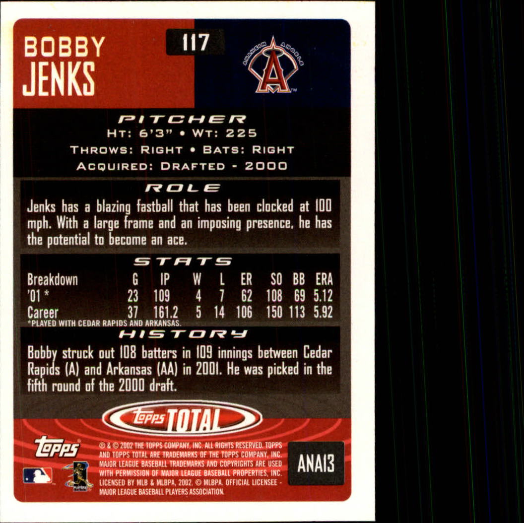 2002 Topps Total #117 Bobby Jenks RC back image