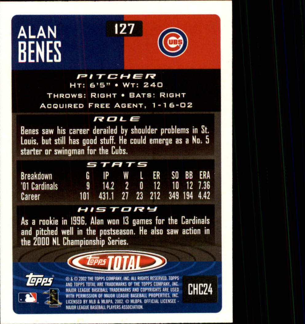 2002 Topps Total #127 Alan Benes back image