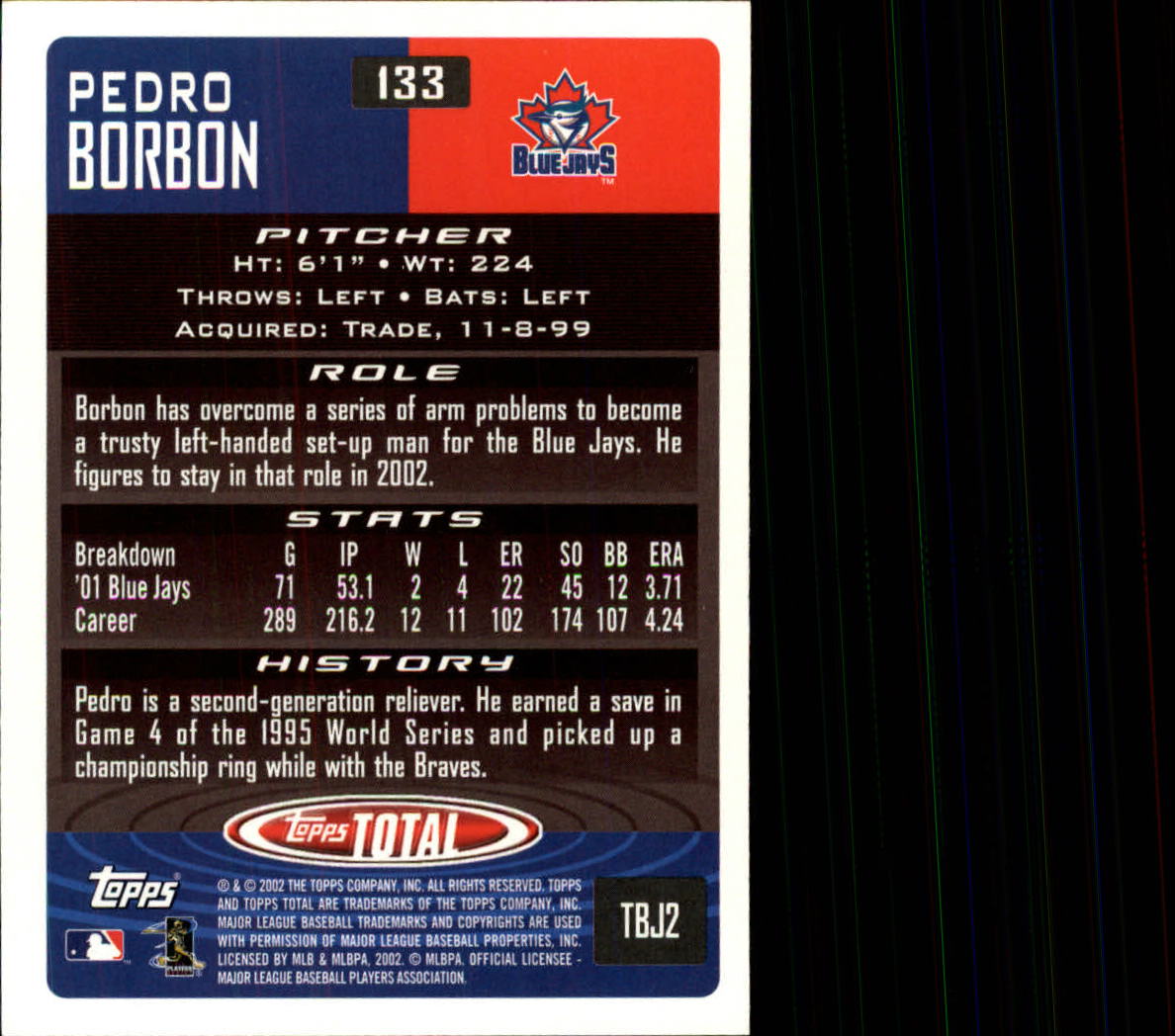 2002 Topps Total #133 Pedro Borbon Jr. back image