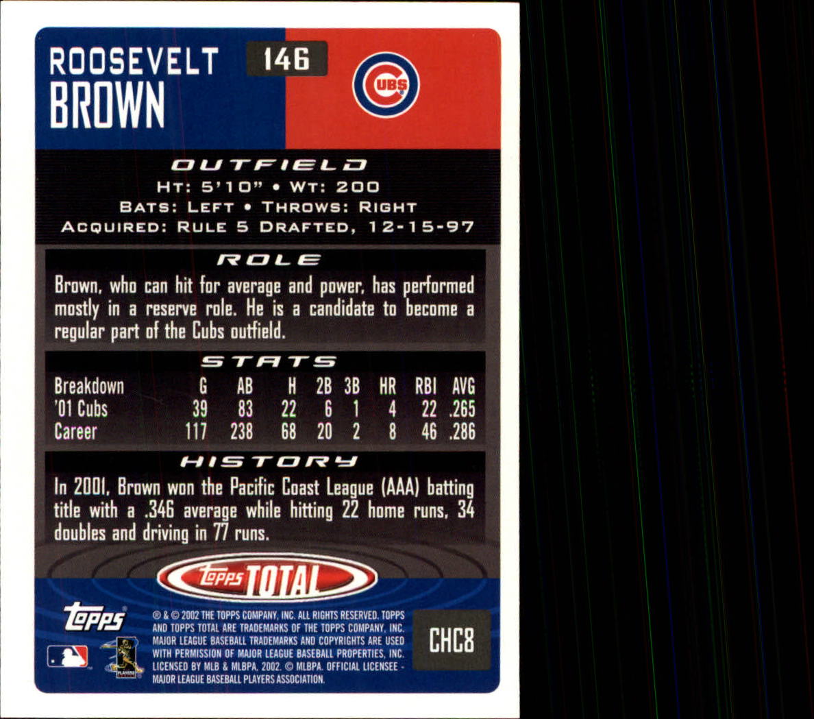 2002 Topps Total #146 Roosevelt Brown back image